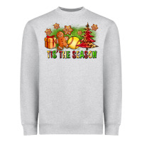Heather Grey Tis The Season Christmas With Softball And Gingerbread Man Heavyweight Sweatshirt - FaDigitalArtStudio