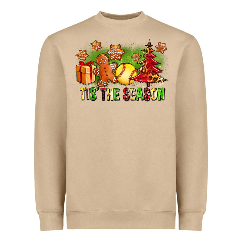 Tis The Season Christmas With Softball And Gingerbread Man Heavyweight Sweatshirt by FaDigitalArtStudio | Teevron