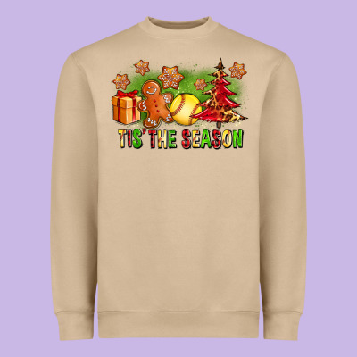 Tis The Season Christmas With Softball And Gingerbread Man Heavyweight Sweatshirt Designed By Fadigitalartstudio