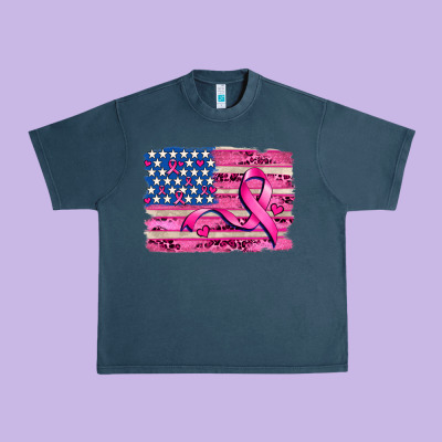 American Flag And  Cancer Ribbon Pattern Urban Heavy Tee Designed By Adodesignshop