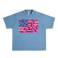 Pebble Blue american flag and  cancer ribbon pattern Urban Heavy Tee - AdoDesignShop