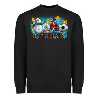 Black Tis The Season Christmas With Soccer Ball And Snowman Heavyweight Sweatshirt - FaDigitalArtStudio