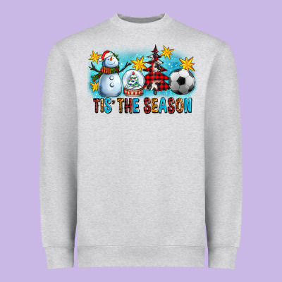 Tis The Season Christmas With Soccer Ball And Snowman Heavyweight Sweatshirt Designed By Fadigitalartstudio