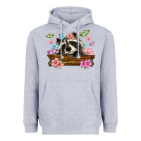 Heather Grey raccoon with flowers Heavyweight Hoodie - MaliasSmallBusiness