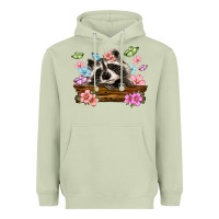 Matcha raccoon with flowers Heavyweight Hoodie - MaliasSmallBusiness