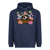 Navy raccoon with flowers Heavyweight Hoodie - MaliasSmallBusiness