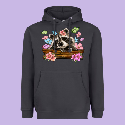 Raccoon With Flowers Heavyweight Hoodie Designed By Maliassmallbusiness