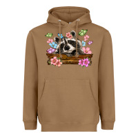 Toasted Coconut raccoon with flowers Heavyweight Hoodie - MaliasSmallBusiness