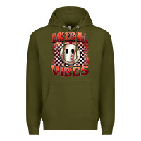Army Green baseball vibes smiley face Premium Hoodie - BarkalooDesign