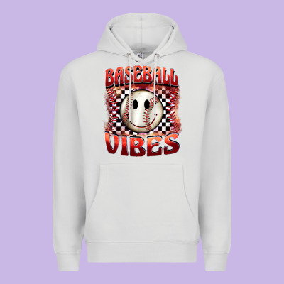 Baseball Vibes Smiley Face Premium Hoodie Designed By Barkaloodesign
