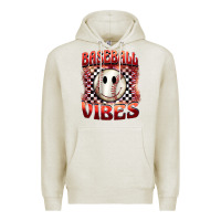 Oatmeal Heather baseball vibes smiley face Premium Hoodie - BarkalooDesign