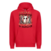 Red baseball vibes smiley face Premium Hoodie - BarkalooDesign