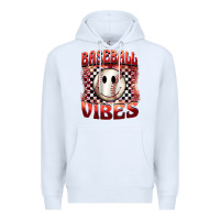 White baseball vibes smiley face Premium Hoodie - BarkalooDesign