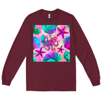 Burgundy summer beach seamless pattern Long Sleeve Tee - BundleAndBundleShop