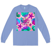 Colony Blue summer beach seamless pattern Long Sleeve Tee - BundleAndBundleShop