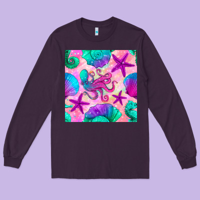 Summer Beach Seamless Pattern Long Sleeve Tee Designed By Bundleandbundleshop