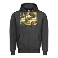 Charcoal Heather leopard camo pattern background Zipper Hoodie - Jasminsmagicworld