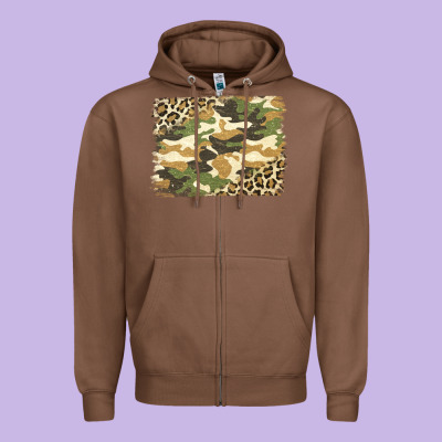 Leopard Camo Pattern Background Zipper Hoodie Designed By Jasminsmagicworld