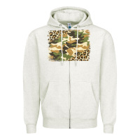 Oatmeal Heather leopard camo pattern background Zipper Hoodie - Jasminsmagicworld