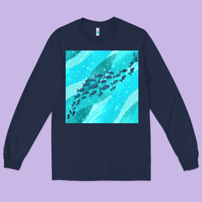 Fish And Sea Seamless Pattern Long Sleeve Tee Designed By Bundleandbundleshop