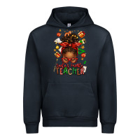 Navy santa's favorite teacher afro messy bun Urban Hoodie - texasbilliewilder