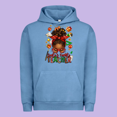 Santa's Favorite Teacher Afro Messy Bun Urban Hoodie Designed By Texasbilliewilder