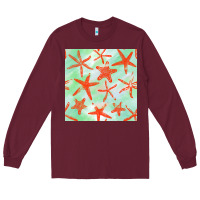 Burgundy starfish seamless pattern Long Sleeve Tee - BundleAndBundleShop