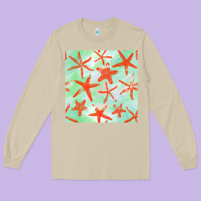 Starfish Seamless Pattern Long Sleeve Tee Designed By Bundleandbundleshop