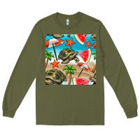 Tortoise Watermelon Beach Seamless Pattern Long Sleeve Tee | Teevron