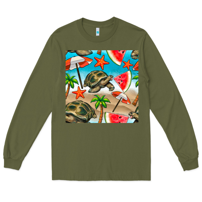 Tortoise Watermelon Beach Seamless Pattern Long Sleeve Tee by BundleAndBundleShop | Teevron