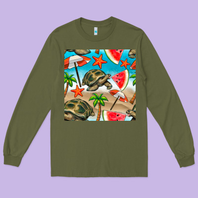 Tortoise Watermelon Beach Seamless Pattern Long Sleeve Tee Designed By Bundleandbundleshop