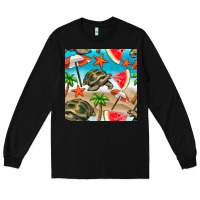 Black tortoise watermelon beach seamless pattern Long Sleeve Tee - BundleAndBundleShop