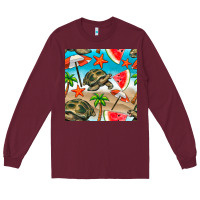 Burgundy tortoise watermelon beach seamless pattern Long Sleeve Tee - BundleAndBundleShop