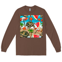 Chestnut tortoise watermelon beach seamless pattern Long Sleeve Tee - BundleAndBundleShop