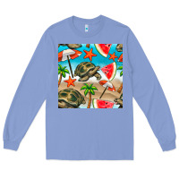 Colony Blue tortoise watermelon beach seamless pattern Long Sleeve Tee - BundleAndBundleShop