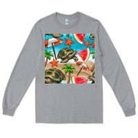Heather Grey tortoise watermelon beach seamless pattern Long Sleeve Tee - BundleAndBundleShop
