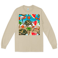 Mushroom tortoise watermelon beach seamless pattern Long Sleeve Tee - BundleAndBundleShop