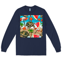 Navy tortoise watermelon beach seamless pattern Long Sleeve Tee - BundleAndBundleShop