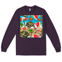 Plum tortoise watermelon beach seamless pattern Long Sleeve Tee - BundleAndBundleShop