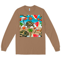 Toasted Coconut tortoise watermelon beach seamless pattern Long Sleeve Tee - BundleAndBundleShop
