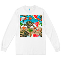 White tortoise watermelon beach seamless pattern Long Sleeve Tee - BundleAndBundleShop