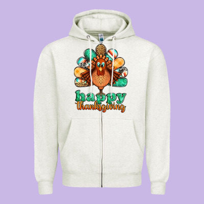 Happy Thanksgiving Turkey Zipper Hoodie Designed By Jasminsmagicworld