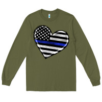 Army Green american thin blue line flag Long Sleeve Tee - Artiststas