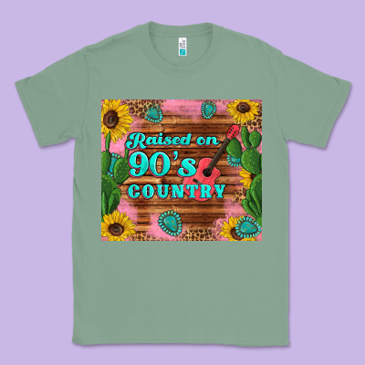Raised 90's Country Guitar Cactus Sunflower's Classic Tee Designed By Artiststas