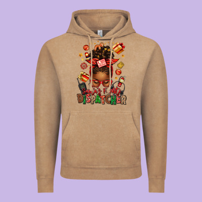 Santa's Favorite Dispatcher Afro Messy Bun Vintage Hoodie Designed By Texasbilliewilder