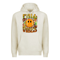 Oatmeal Heather fall vibes smiley face Premium Hoodie - BarkalooDesign