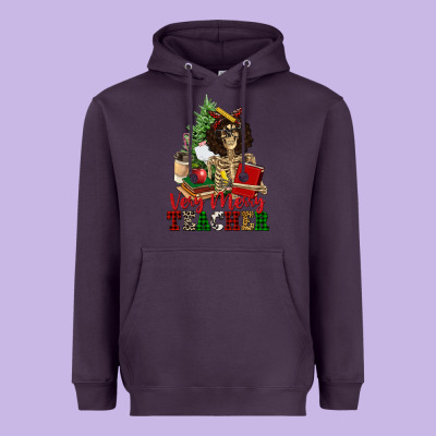 Very Merry Teacher Skeleton Heavyweight Hoodie Designed By Nancycooperartshop