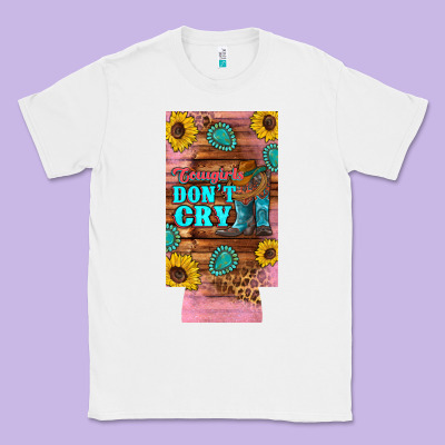 Cowgirls Don't Crty Boots Hat Sunflowers 12 Oz Can Cooler  (slim) Classic Tee Designed By Artiststas