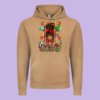 Santa's Favorite Secretary Afro Messy Bun Vintage Hoodie Designed By Texasbilliewilder