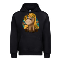 Black cute baby horse amd sunflowers Urban Hoodie - texasbilliewilder